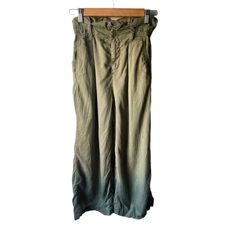 ZARA army green high rise paper bag wide leg ankle pants XS - Picture 1 of 9